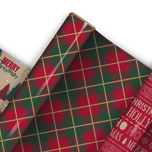 4 rouleaux de papier d'emballage de Noël 7M tartan kraft emballage cadeau et 32 étiquettes assorties - Photo 6/12