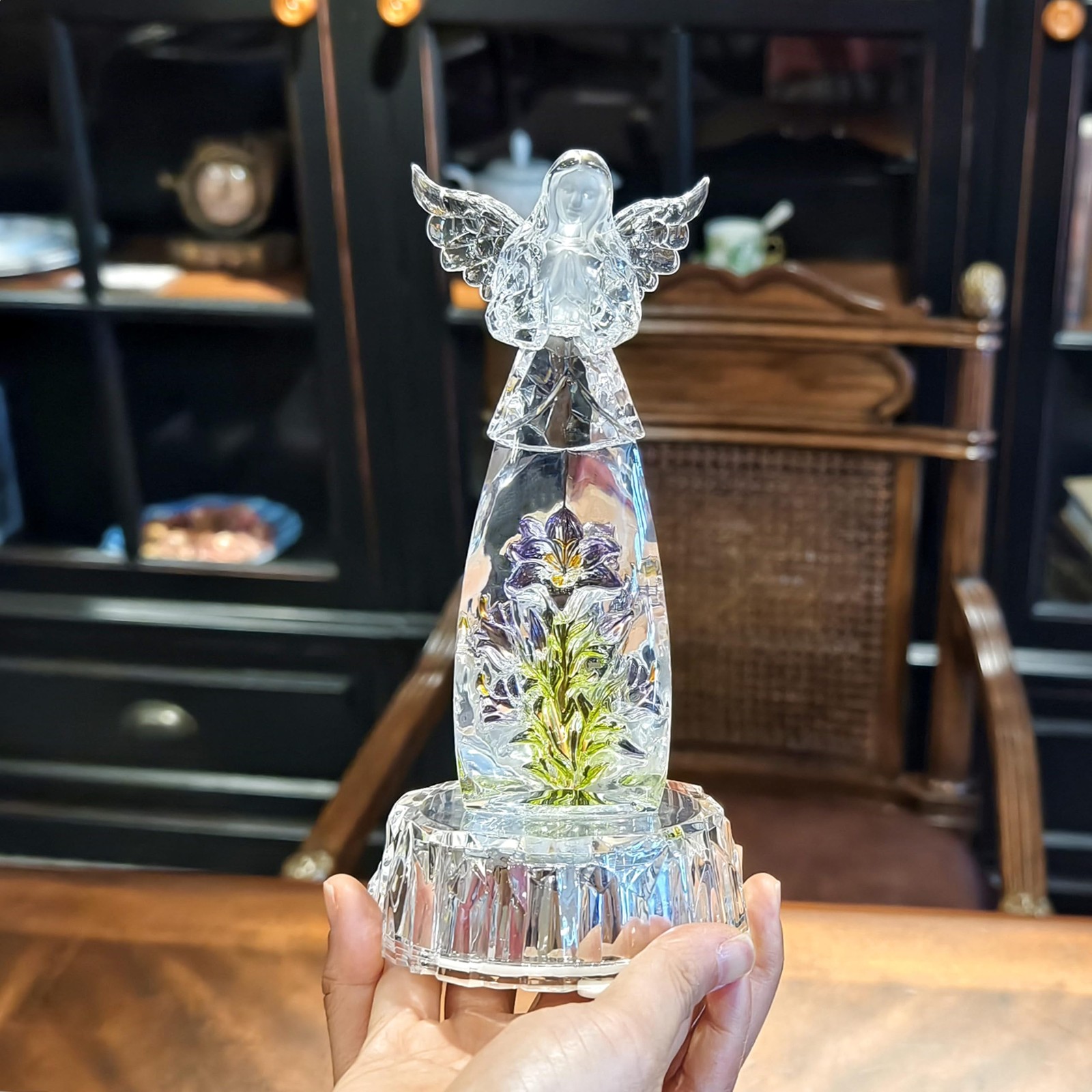 OUTOUR LED Lighted Angel Figurine - Glowing Praying Fairy Statue /, Clear