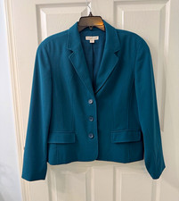 Coldwater Creek Women's Blue Solid Knit Button Front Lined Blazer Jacket 16