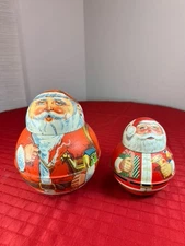 VTG 2 LOT MCM Christmas Santa Roly Poly Bristol Ware Tobacco Tin Holiday Decor