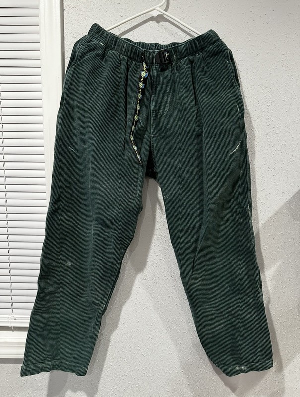 Brain Dead Corduroy Pants Mens Small Green Belted Straight Loose Leg Fit