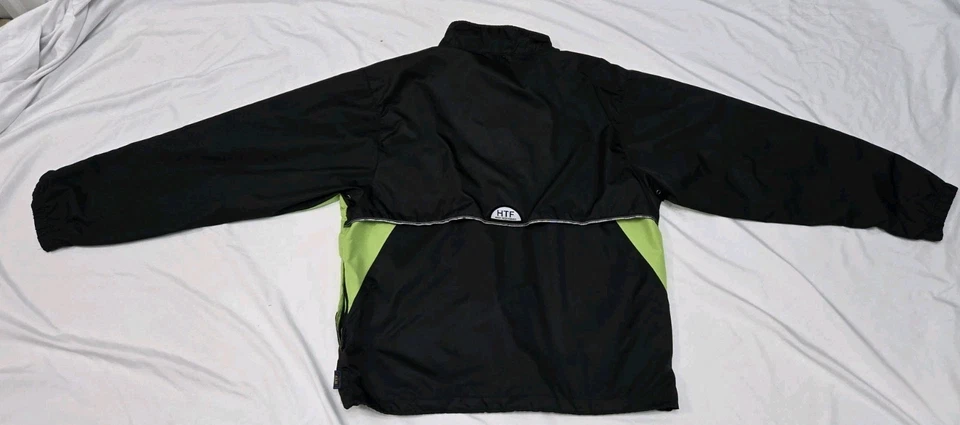 Jaqueta corta-vento vintage masculina ASICS HTF Performance preta verde tamanho médio - Imagem 2 de 4