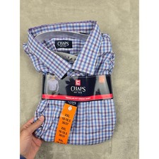 Chaps Regular Fit Dress Shirt Mens XXL Purple Blue Plaid Long Sleeve Button Up
