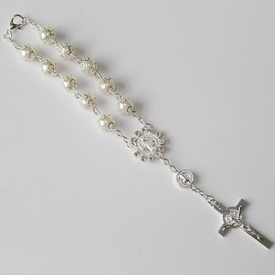 Magnetic Quick Disassembly Pearl Bead Cross Rosary Bracelet for Easy Use