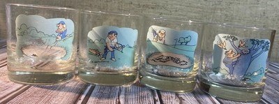 Vintage Ashby Comic Golfer Glasses Set of 4 Whiskey Highball Rocks Barware