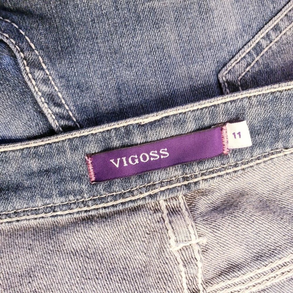Vigoss Jeans size 11 contrast stitching distressed skinny mid wash
