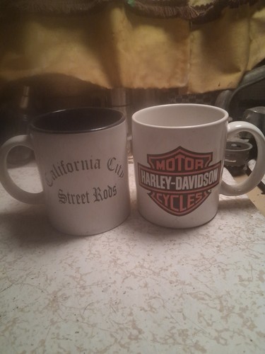 2 Vintage California City Street Rods & Harley Davidson Coffee Mugs Cup 