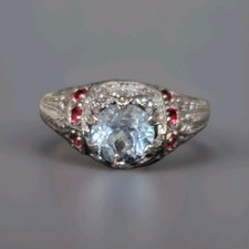 Natural Aquamarine & Garnet 925 Sterling Silv...