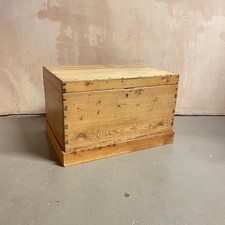 VINTAGE VICTORIAN PINE WOODEN CHEST TRUNK BLANKET BOX  #4735