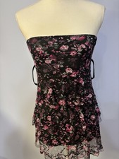 Rue 21 Strapless Sweetheart Dress With Layers Of Lace Black/Pink Floral Sz M NWT