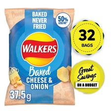 Walkers Baked Crisps Cheese & Onion Snack Sharing Lunch 32 x 37.5g