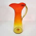 Vintage Blenko Tangerine Glass Pitcher 598S Wayne Husted Sandblasted UV Glow MCM