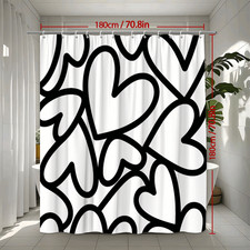Cute Black and White Heart Shower Curtain for Modern Bathroom