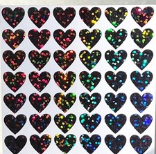 Black Holographic Sparkle Heart Stickers - 1/4" to 3 inch
