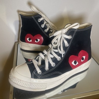 Converse x Comme des Garçons PLAY Chuck Taylor High Top   Black Heart   Size 9