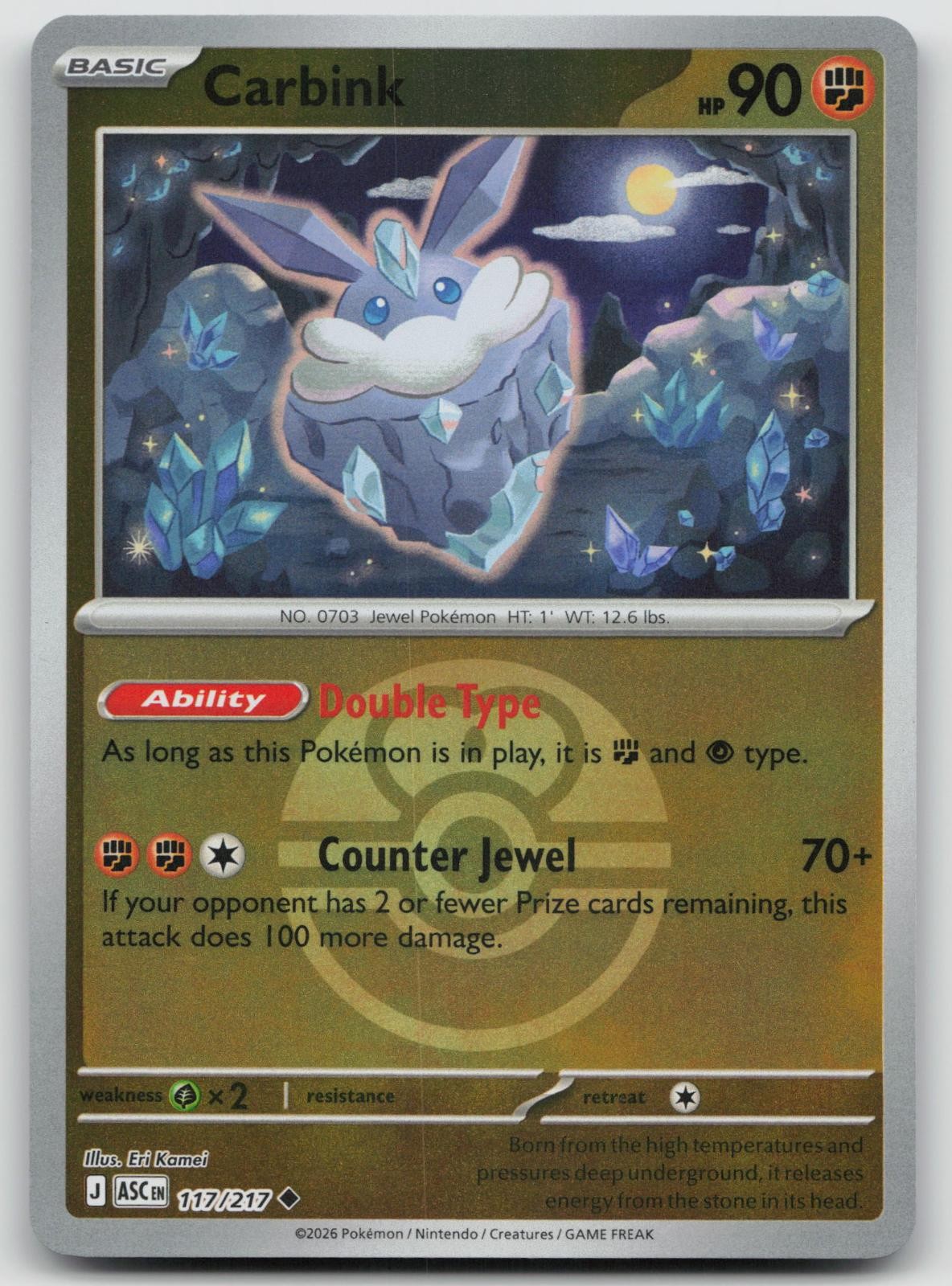 Carbink (Love Ball) 117/217 Ascended Heroes Pokemon Reverse Holo NM Uncommon