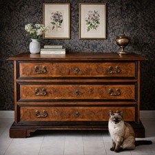 Commode Baroque Ancienne Noyer 3 Tiroirs Italie XVIIIe Siècle Originale