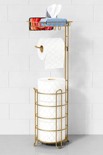 Gold Free Standing Toilet Paper Holder Stand with Phone Shelf, Floor Bathroom Ti