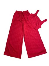Red Palazzo Pants Set, Wide Leg Drawstring Pants with Matching Top, 2-Piece