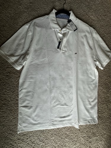 Tommy Hilfiger Men's White Solid Polo Shirt XL Regular Fit 100% Cotton