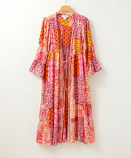 Umgee Pink Floral Paisley Metallic Tie Front Duster Cover Up Size Small NWT
