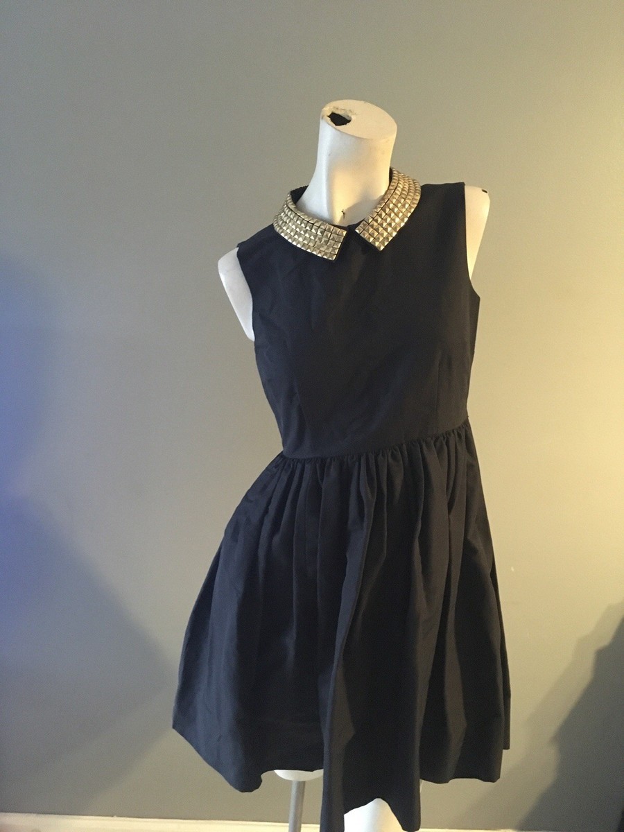 Kate Spade Short Black Sexy Sleeveless Pockets Dress Gold Metals Collar Sz  Small