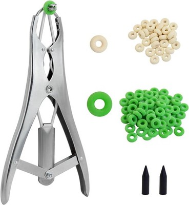Livestock Goat Banding Tool Kit Bander Pliers with 70 Rings Farm Castration Kit