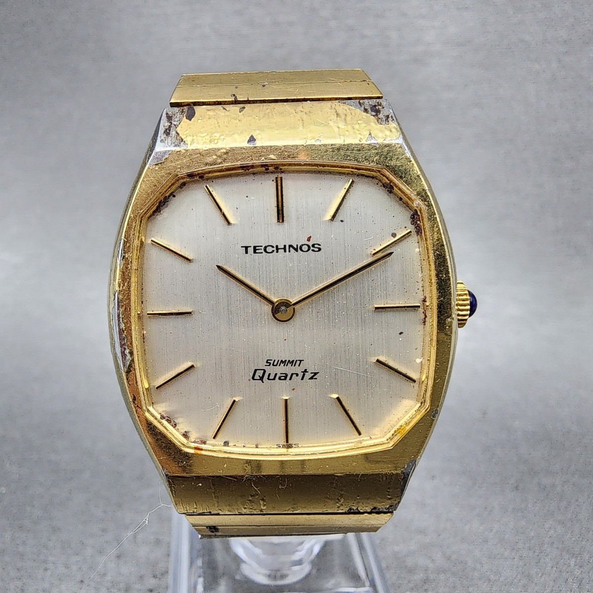 Technos Summit Quartz Watch Men 33mm White Dial Gold Tone Octagon