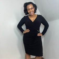 Ralph Lauren Long Sleeve Classic Womens Jersey Dress Midi Ruched Slimming 12 LBD