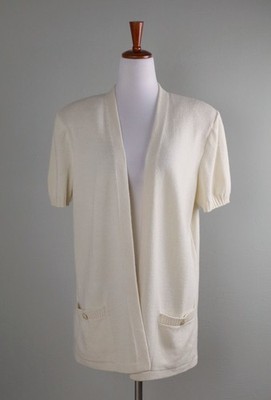 ST. JOHN Collection Marie Gray $695 Santana Knit Sweater Jacket Top Size Medium