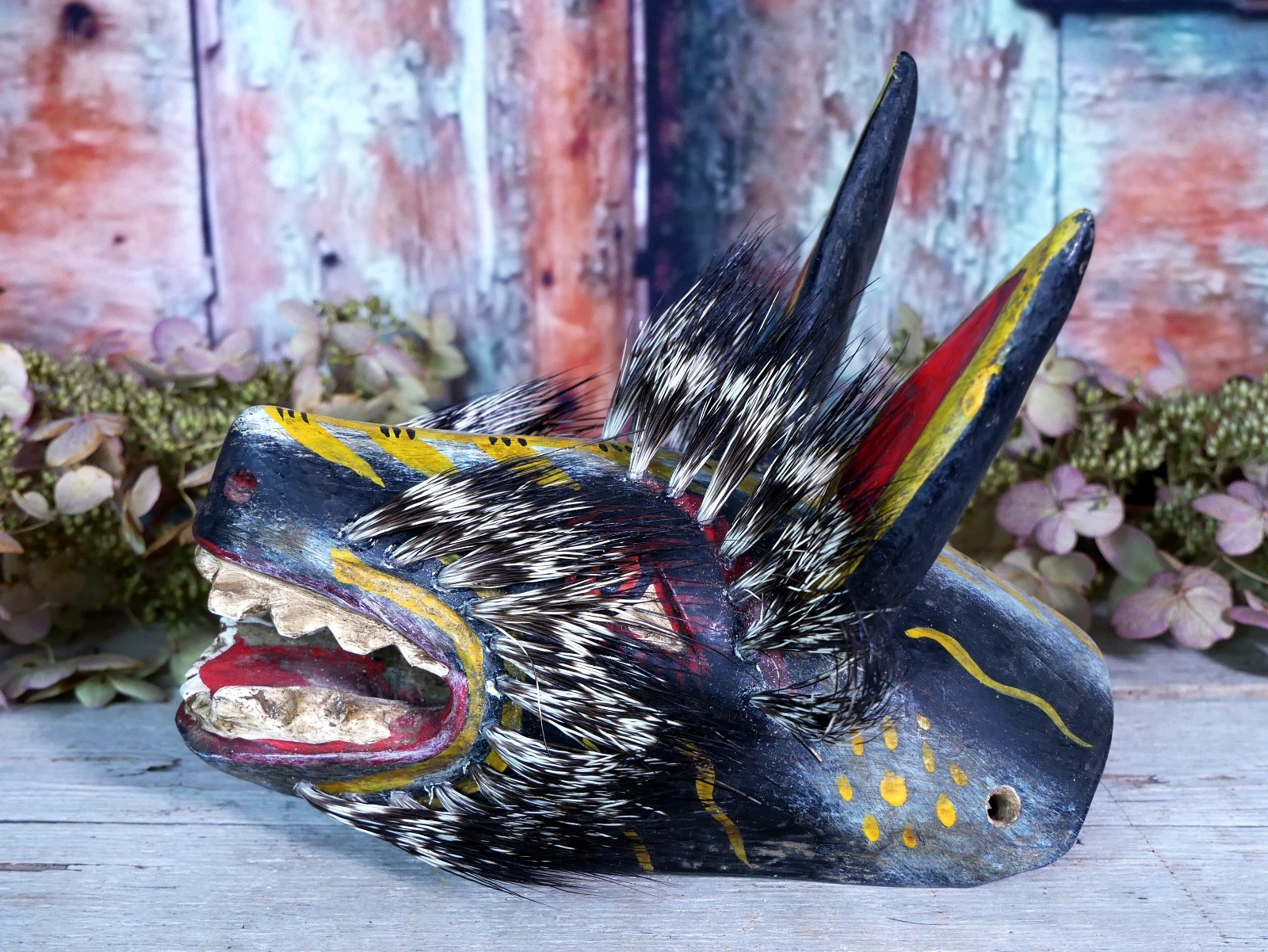 Coyote Mask Desert Wood & Boar Hair Whiskers Handmade Guerrero Mexican Folk Art