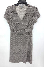 Ann Taylor Dress Womens 8 Brown Ivory Geo Print Short Sleeve Stretch Career