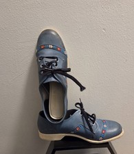 Vintage 70s Grasshoppers Blue Embroidered Floral Oxford Shoe Size 8 Cottagecore