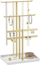 12.5" Jewelry Holder Organizer 3-Tier Metal Stand Necklace Earring Bracelet Gold