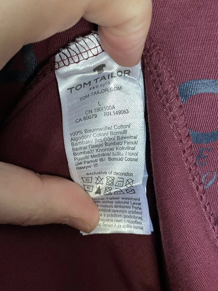 Tom Tailor Shirt Men's L Large Red/Black Long Sleeve Crewneck Pullover - Image 3 of 3