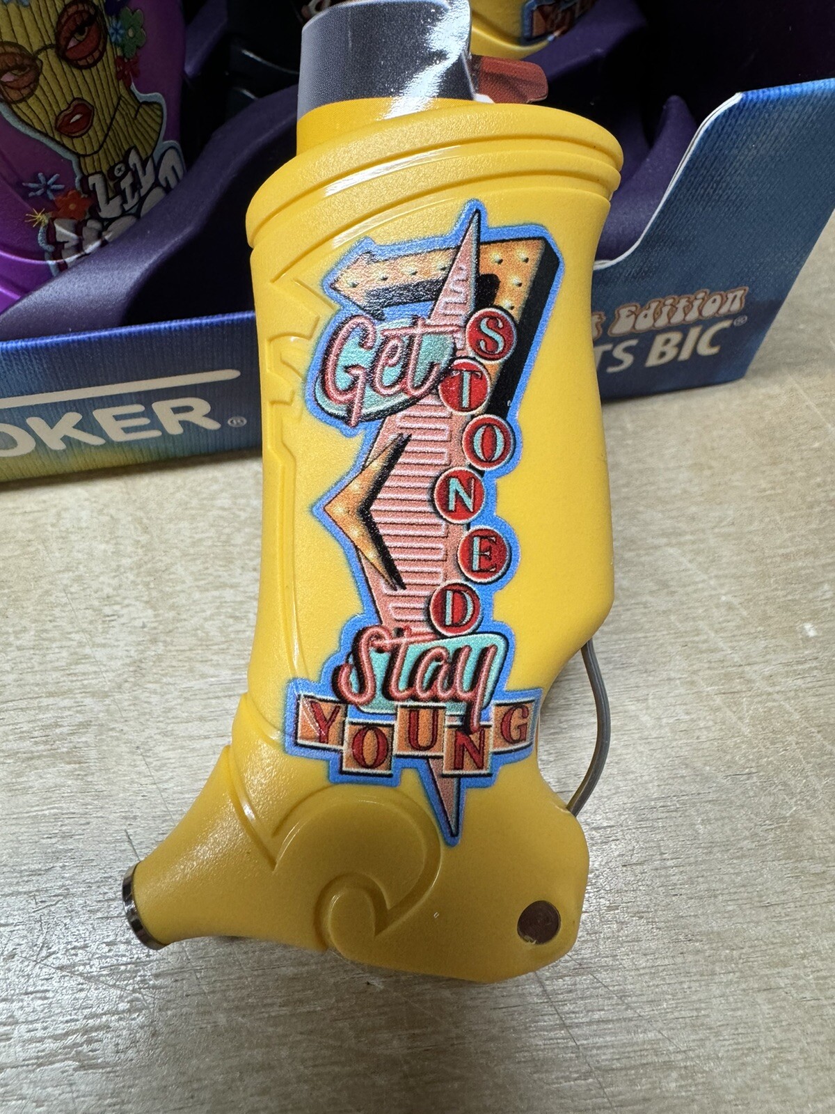 Toker Poker Lighter Sleeve Smoking Tool Bic - Artist Series - Yellow  - New