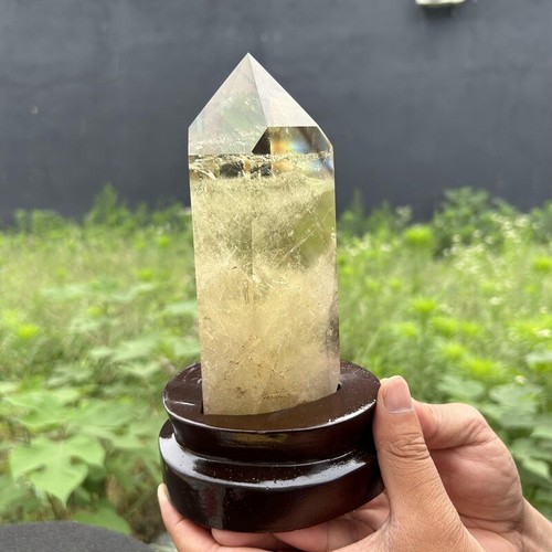 Varita de punto de cristal de cuarzo tallado en citrino ahumado con tapa natural de 2,15 lb + soporte - Imagen 2 de 13