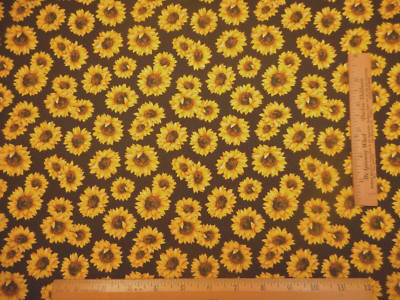 Autumn Fabric By Yard Yellow Sunflowers on Black Fall Floral Premium Cotton C