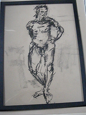 Figur Lebenszeichnung Akt ausdrucksstark, Kohle/Papier, Mann stehend, Format A1/A2