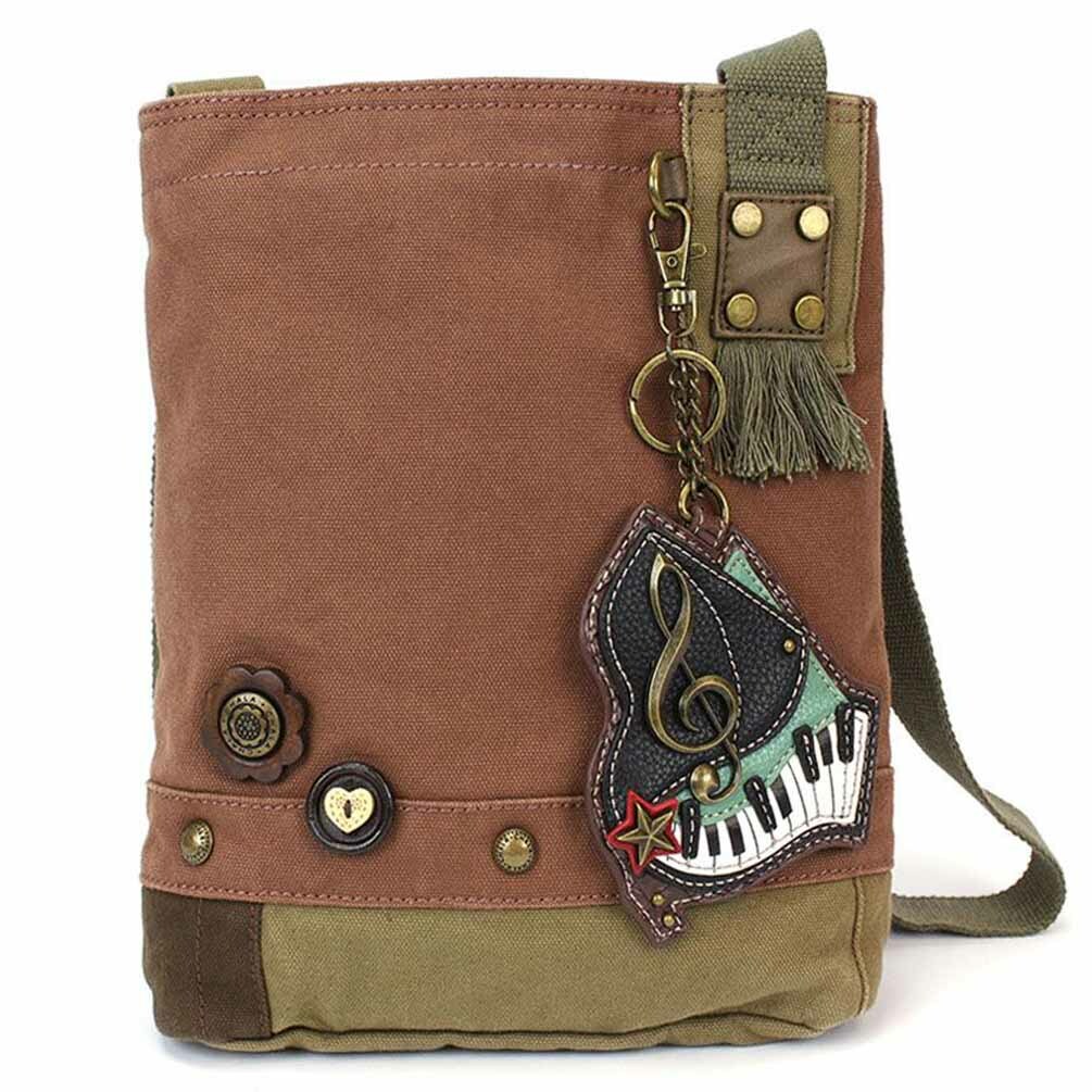 Chala Patch Crossbody Handbag For Women - Olive Canvas With Mini Black Cat Design, Adjustable Strap 13-26", 10x10.5x4"