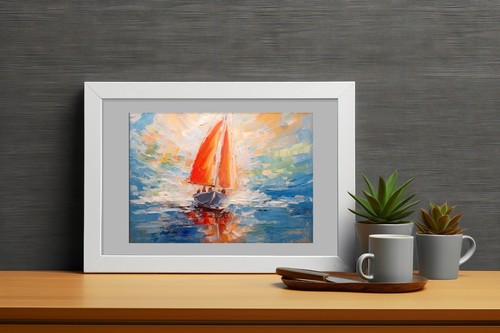 Vibrant Sail at Sea 5"x7" Print on Matte Paper | Expressive Ocean Oil Artwork - Picture 6 of 17
