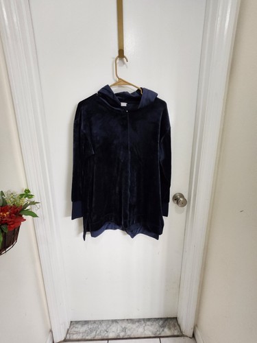 Chicos Zenergy Velvet Tunic Hoodie Pullover Blue Sz8/10 Euc - Picture 7 of 12