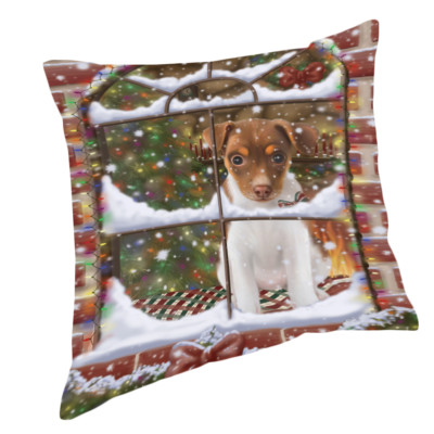 Please Come Home For Christmas Rat Terrier Dog Sitting In Window Pillow PIL49744