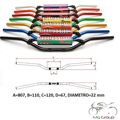 Manubrio Accossato In Alluminio Per Fantic Trial K-Roo 1991-1994 - Diametro 22 Mm, Altezza Bassa, Made In Italy