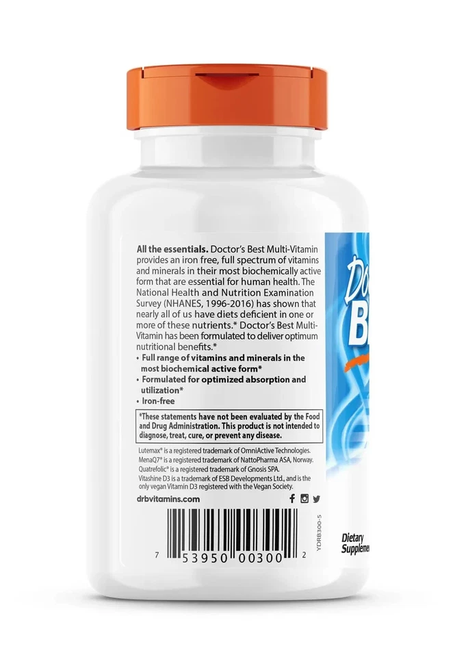 Doctor's Best мультивитаминный комплекс 90 растительных капсул, все в одном общее состояние здоровья - Изображение 3 из 4