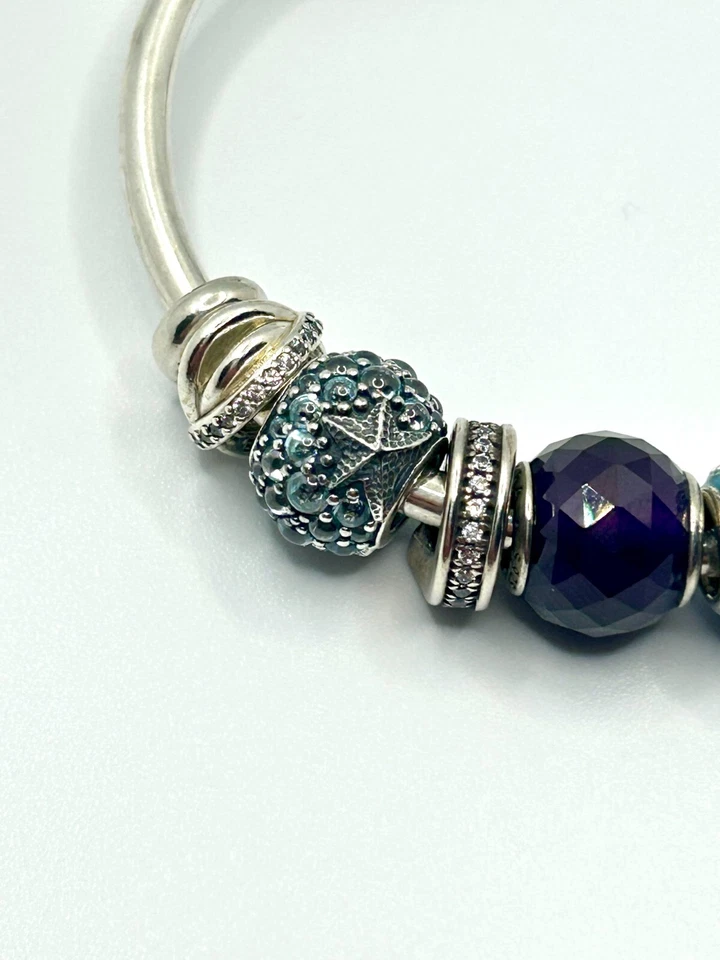 Pandora Armreif 925er Silber offen Charms Ozean blau-lila - Bild 3 von 4
