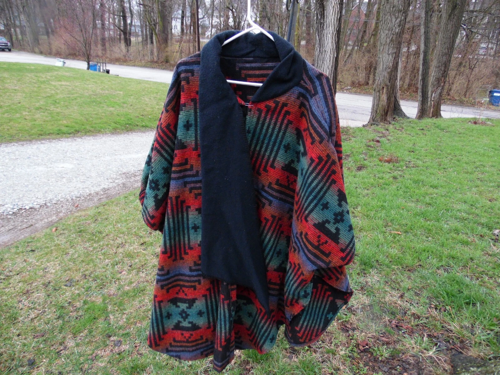 In the style of Pendleton wool jacket Aztec coat poncho Cloak Southwestern cape