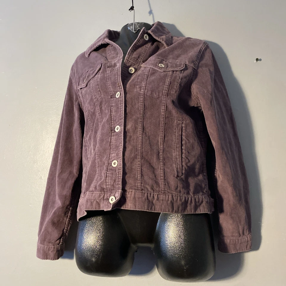 Chaqueta de pana Eddie Bauer para mujer púrpura mediana con botones letrero de paz trasero boho Foto 3 de 4