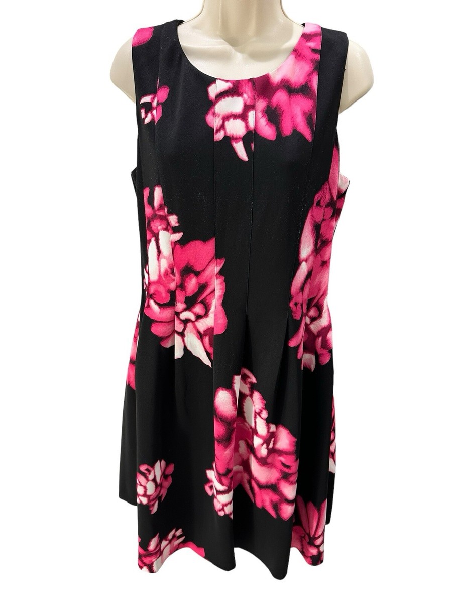 Calvin Klein Black Pink Floral Sleeveless Fit & Flare Scuba Dress Size 12 |  eBay