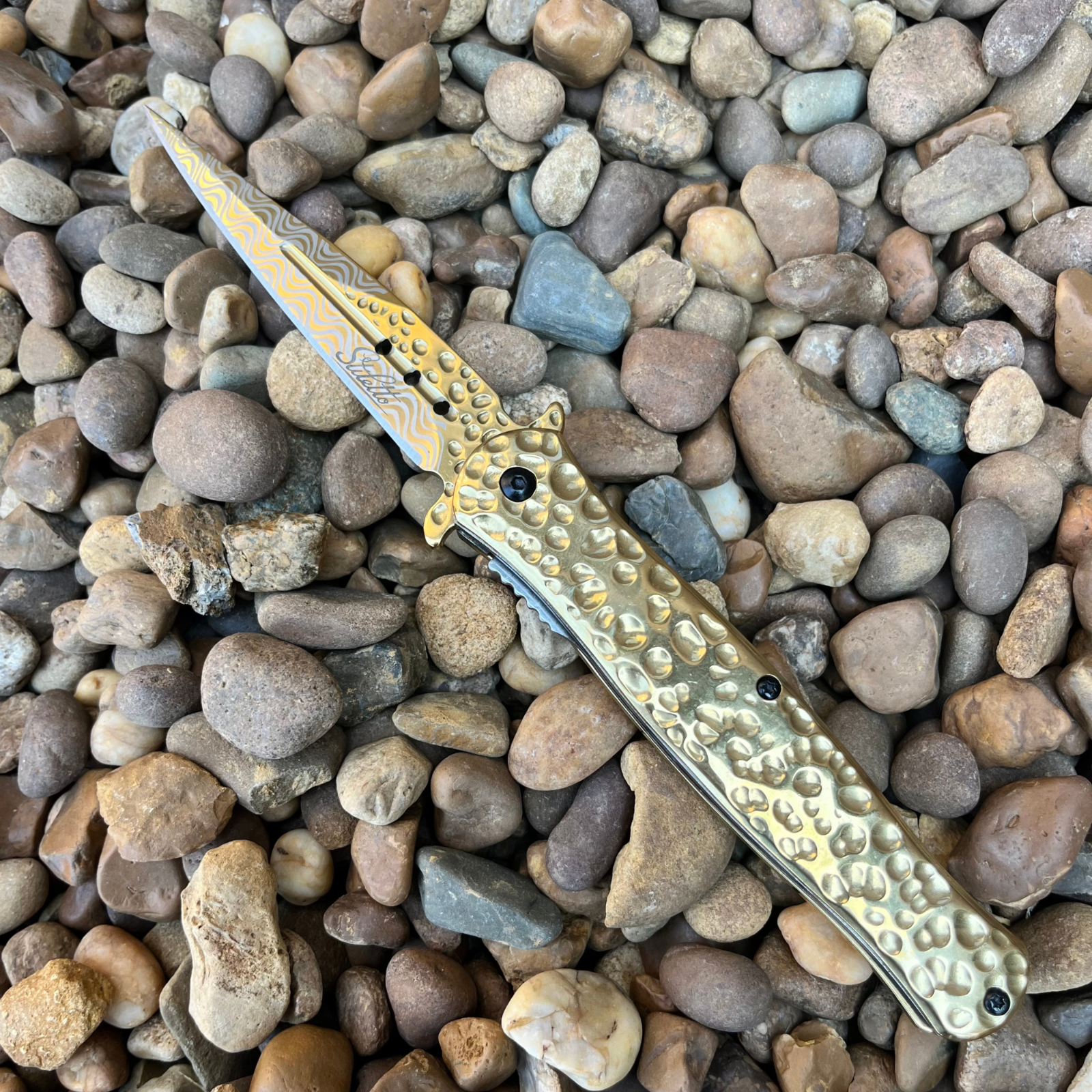 Gold Spring Assisted Open Pocket Knife Tactical Italian Milano Stiletto EDC